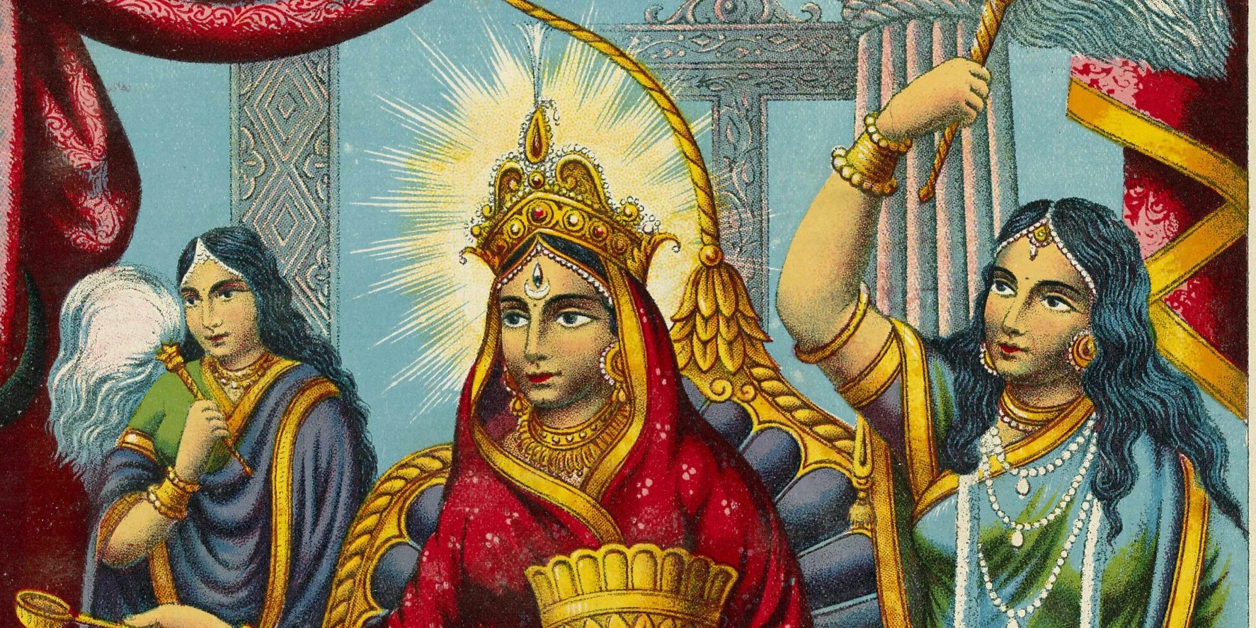 Goddess Parvati as Annapurna Devi — early 20th-century Indian chromolithograph, Chore Bagan Art Studio, Calcutta